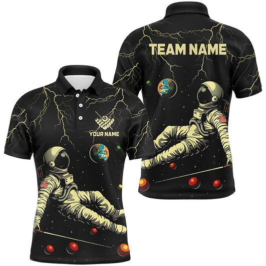 Billiard Polo Shirts, Personalized Black Astronaut Lightning Galaxy Billiard Shirts, Funny Billiard Apparel, Billiards Team Shirts