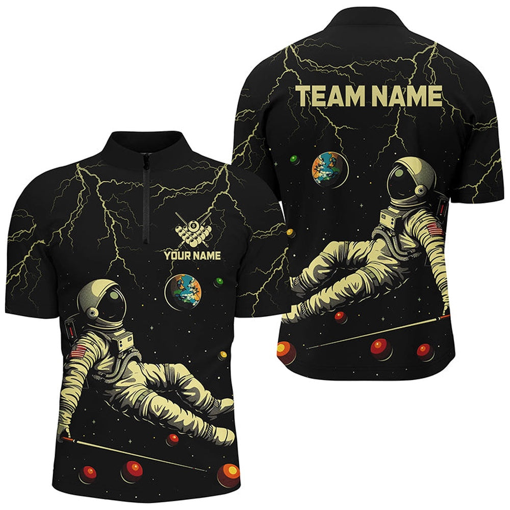 Billiard Polo Shirts, Personalized Black Astronaut Lightning Galaxy Billiard Shirts, Funny Billiard Apparel, Billiards Team Shirts