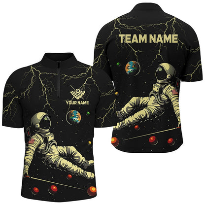 Billiard Polo Shirts, Personalized Black Astronaut Lightning Galaxy Billiard Shirts, Funny Billiard Apparel, Billiards Team Shirts