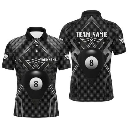 Billiard Polo Shirts, Personalized Black Billiards Jerseys Polo Shirts, Best Custom 8 Ball Pool Billiard Outfit, Billiards Team Shirts