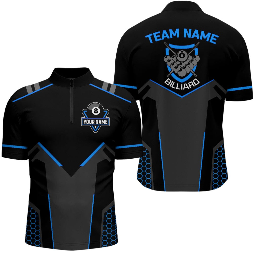 Billiard Polo Shirts, Personalized Black Blue 8 Ball Billiard 3D Polo Shirts, 8 Ball Pool Team Jerseys, Billiards Team Shirts