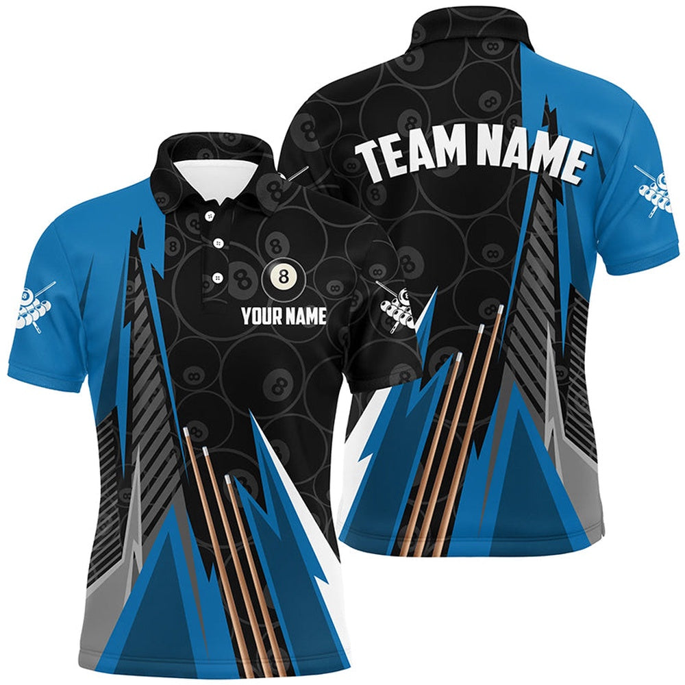 Billiard Polo Shirts, Personalized Black Blue Billiard Pattern Polo Shirts Custom Billiard Team Jersey Uniform, Billiards Team Shirts