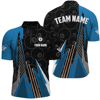 Billiard Polo Shirts, Personalized Black Blue Billiard Pattern Polo Shirts Custom Billiard Team Jersey Uniform, Billiards Team Shirts