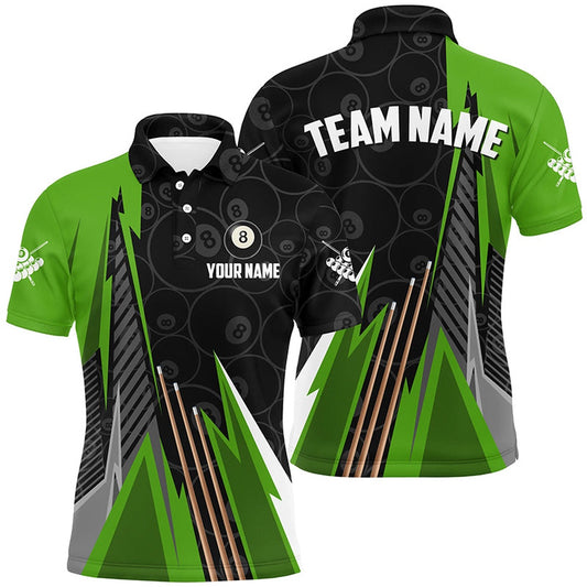 Billiard Polo Shirts, Personalized Black Green Billiard Pattern Polo & 14 Zip Shirts, Billiard Team Jersey Uniform, Billiards Team Shirts