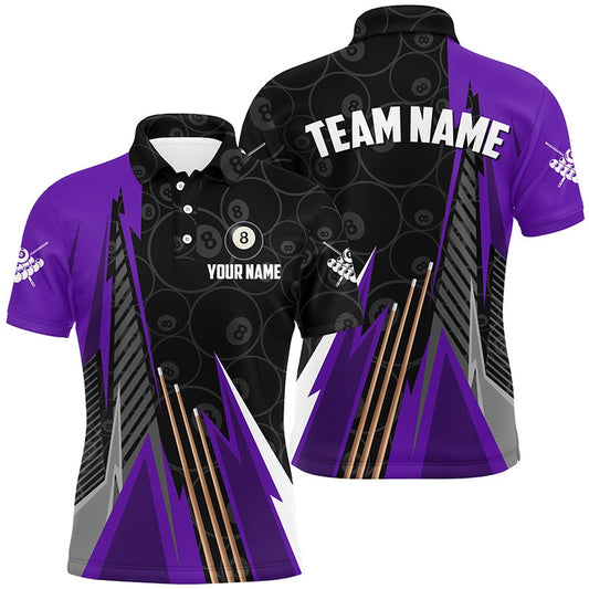 Billiard Polo Shirts, Personalized Black Purple Billiard Pattern Polo & 14 Zip Shirts, Billiard Team Jersey Uniform, Billiards Team Shirts