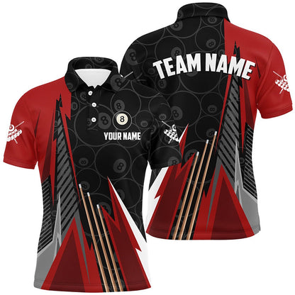 Billiard Polo Shirts, Personalized Black Red Billiard Pattern Polo Shirts Custom Billiard Team Jersey Uniform, Billiards Team Shirts