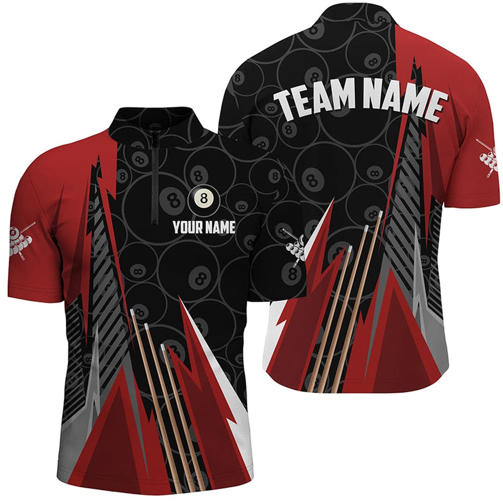 Billiard Polo Shirts, Personalized Black Red Billiard Pattern Polo Shirts Custom Billiard Team Jersey Uniform, Billiards Team Shirts