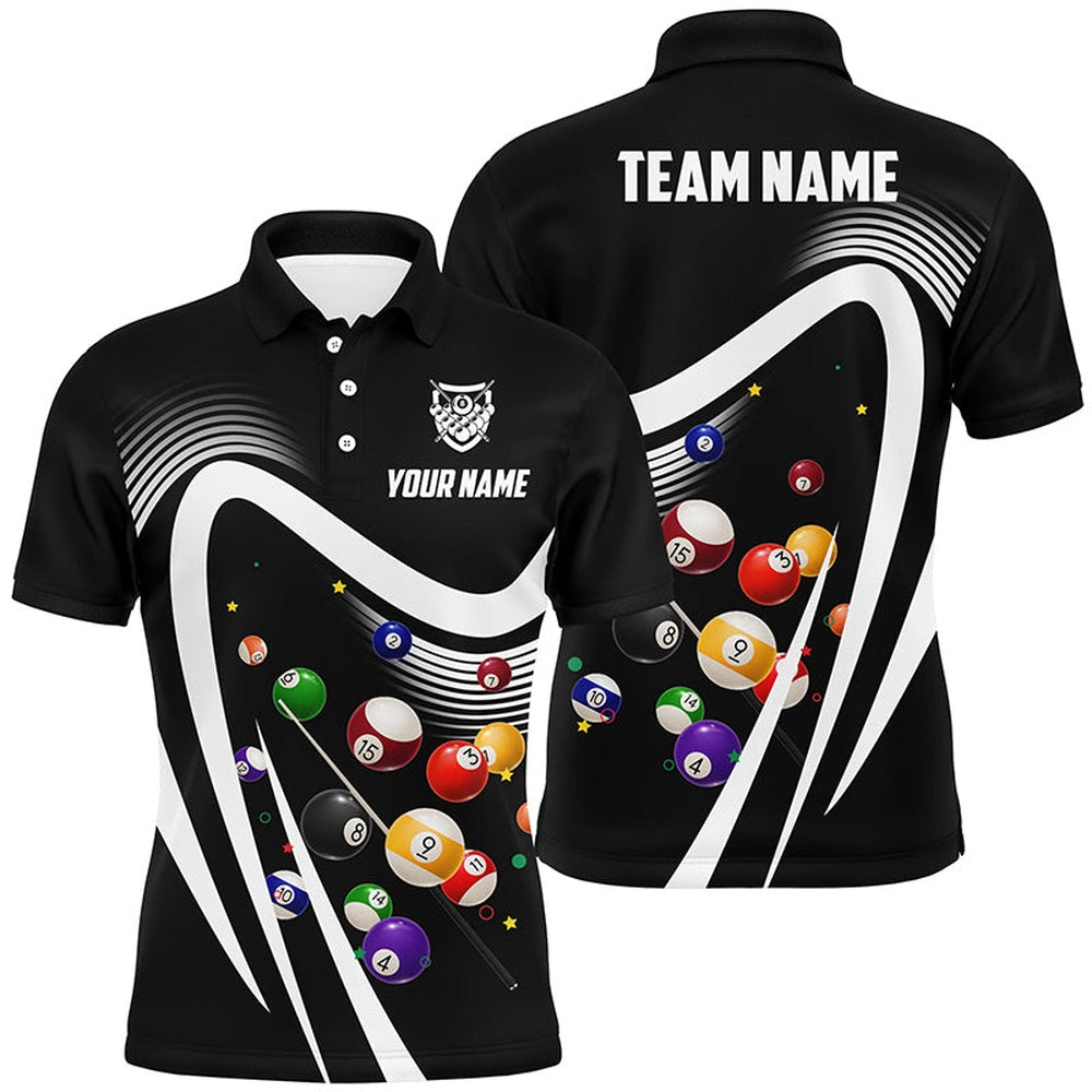 Billiard Polo Shirts, Personalized Black Sport Billiard Balls 3D Polo Shirts, Custom 8 Ball Billiard Team Jerseys, Billiards Team Shirts
