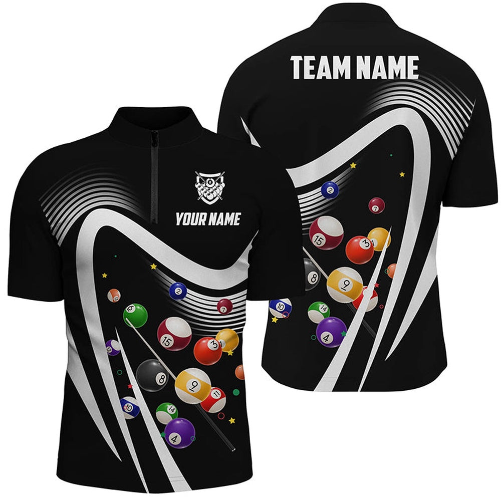 Billiard Polo Shirts, Personalized Black Sport Billiard Balls 3D Polo Shirts, Custom 8 Ball Billiard Team Jerseys, Billiards Team Shirts