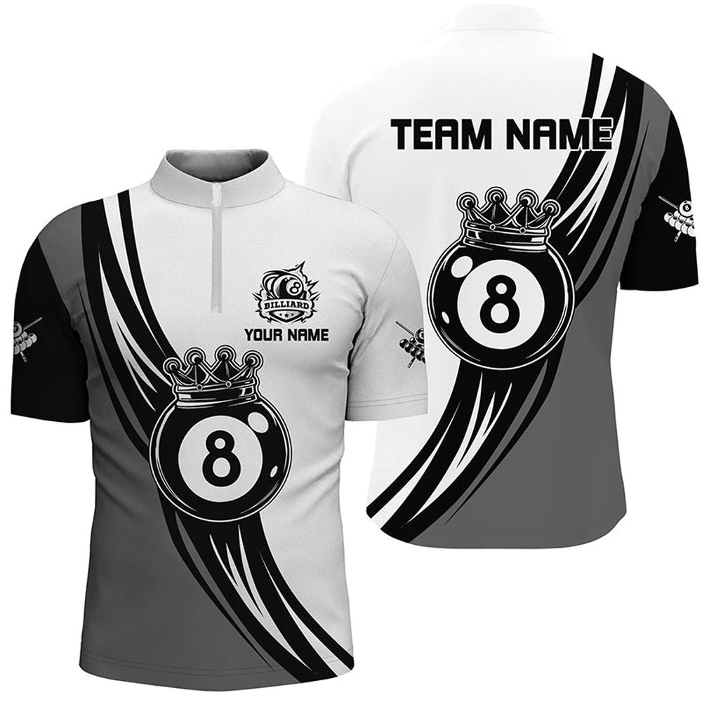 Billiard Polo Shirts, Personalized Black White 8 Ball Pool Crown Billiard Shirts, Best Billiard 8 Ball Team Jerseys, Billiards Team Shirts