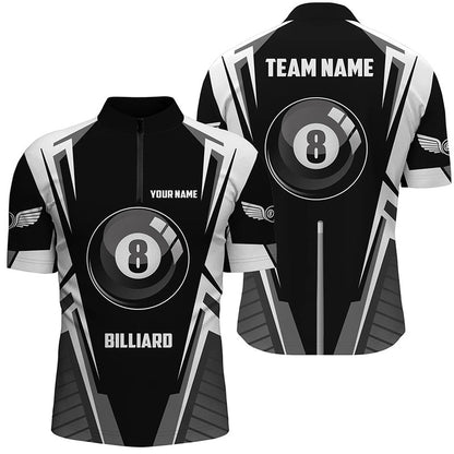 Billiard Polo Shirts, Personalized Black White 8 Ball Pool Polo Shirts, Custom 8 Ball Pool Billiards Team Shirts, Billiards Team Shirts