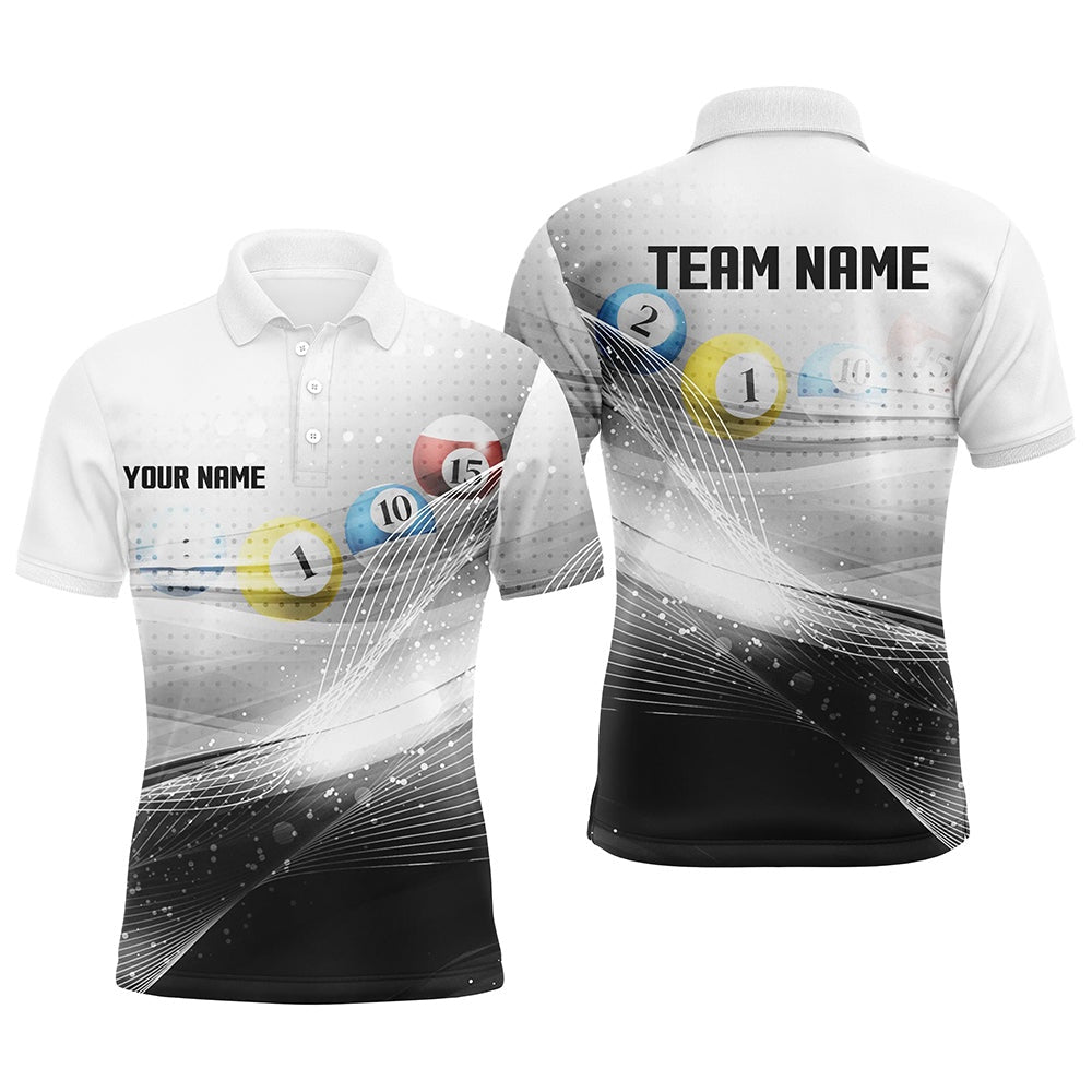 Billiard Polo Shirts, Personalized Black White Billiards Shirts Billiards Team Shirts Custom Billiard Jerseys, Billiards Team Shirts