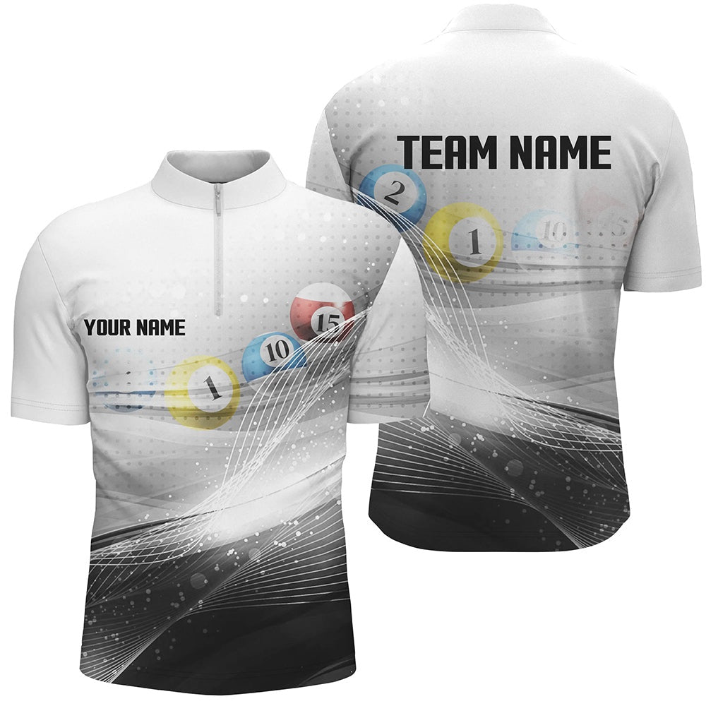 Billiard Polo Shirts, Personalized Black White Billiards Shirts Billiards Team Shirts Custom Billiard Jerseys, Billiards Team Shirts