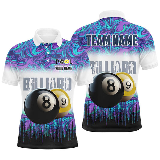 Billiard Polo Shirts, Personalized Black Yellow Billiard 8 Ball & 9 Ball Pool Polo Shirts, Billiards Team Shirts