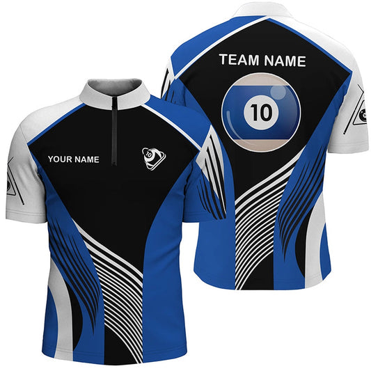 Billiard Polo Shirts, Personalized Blue 10 Ball Billiard 3D Polo Shirts, 10 Ball Billiards Team Jerseys, Billiards Team Shirts