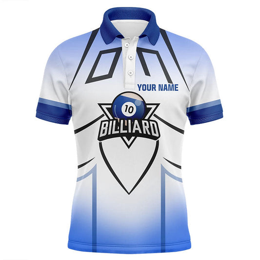 Billiard Polo Shirts, Personalized Blue 10 Ball Billiard 3D Polo Shirts, Billiards Team Shirts
