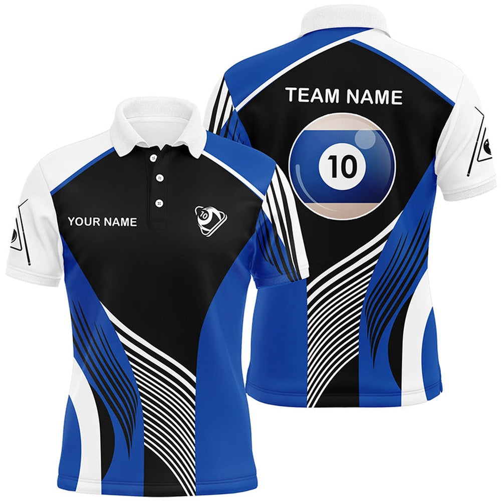 Billiard Polo Shirts, Personalized Blue 10 Ball Billiard 3D Polo Shirts, Custom 10 Ball Billiards Team Jerseys, Billiards Team Shirts