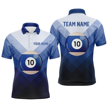 Billiard Polo Shirts, Personalized Blue 10 Ball Billiard 3D Polo Shirts, Custom 10 Ball Pool Billiards Jerseys, Billiards Team Shirts