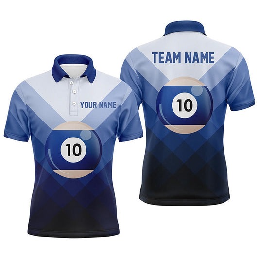 Billiard Polo Shirts, Personalized Blue 10 Ball Billiard 3D Polo Shirts, Custom 10 Ball Pool Billiards Jerseys, Billiards Team Shirts