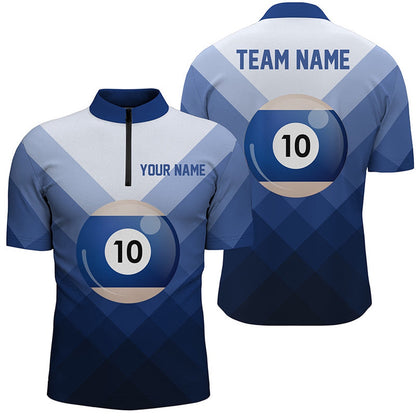Billiard Polo Shirts, Personalized Blue 10 Ball Billiard 3D Polo Shirts, Custom 10 Ball Pool Billiards Jerseys, Billiards Team Shirts