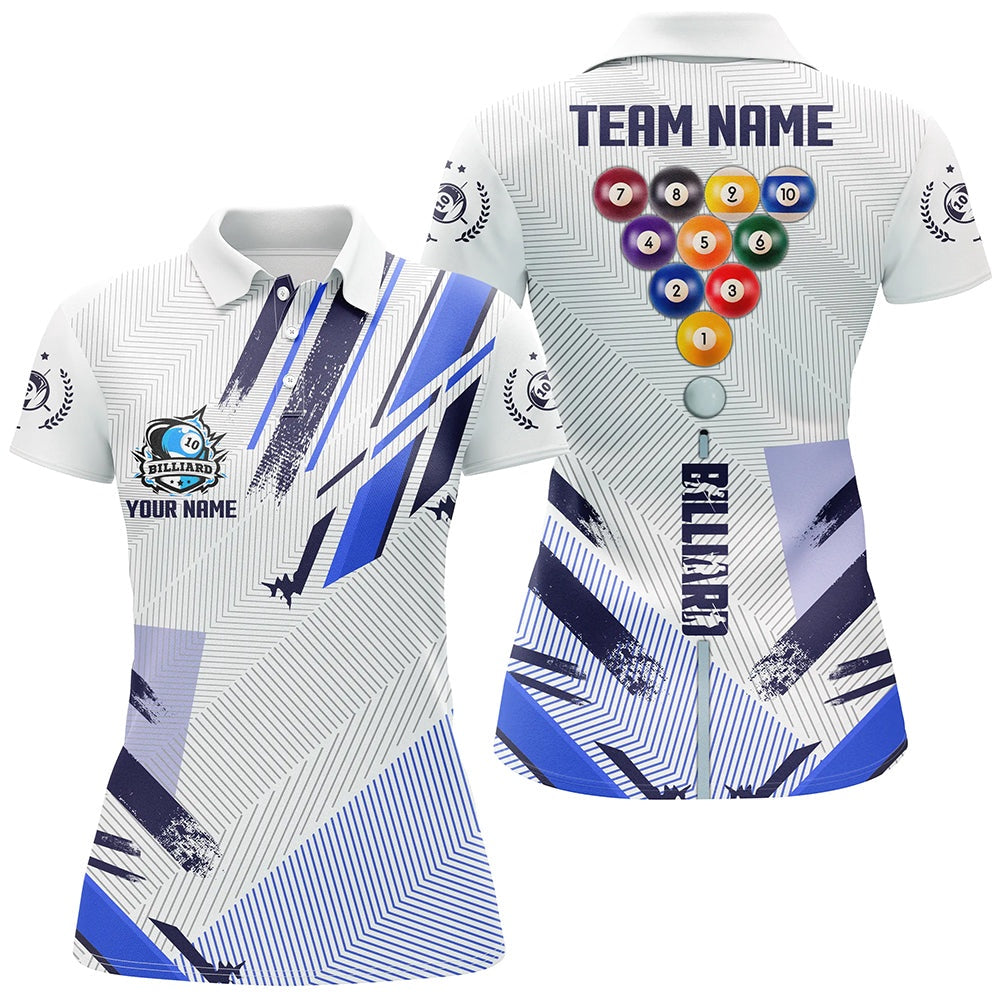 Billiard Polo Shirts, Personalized Blue 10 Ball Pool Tournat Sport Shirts, 10 Ball Billiard Team Jerseys 2, Billiards Team Shirts
