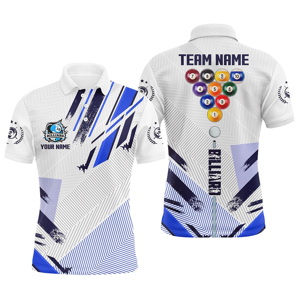 Billiard Polo Shirts, Personalized Blue 10 Ball Pool Tournat Sport Shirts, 10 Ball Billiard Team Jerseys, Billiards Team Shirts