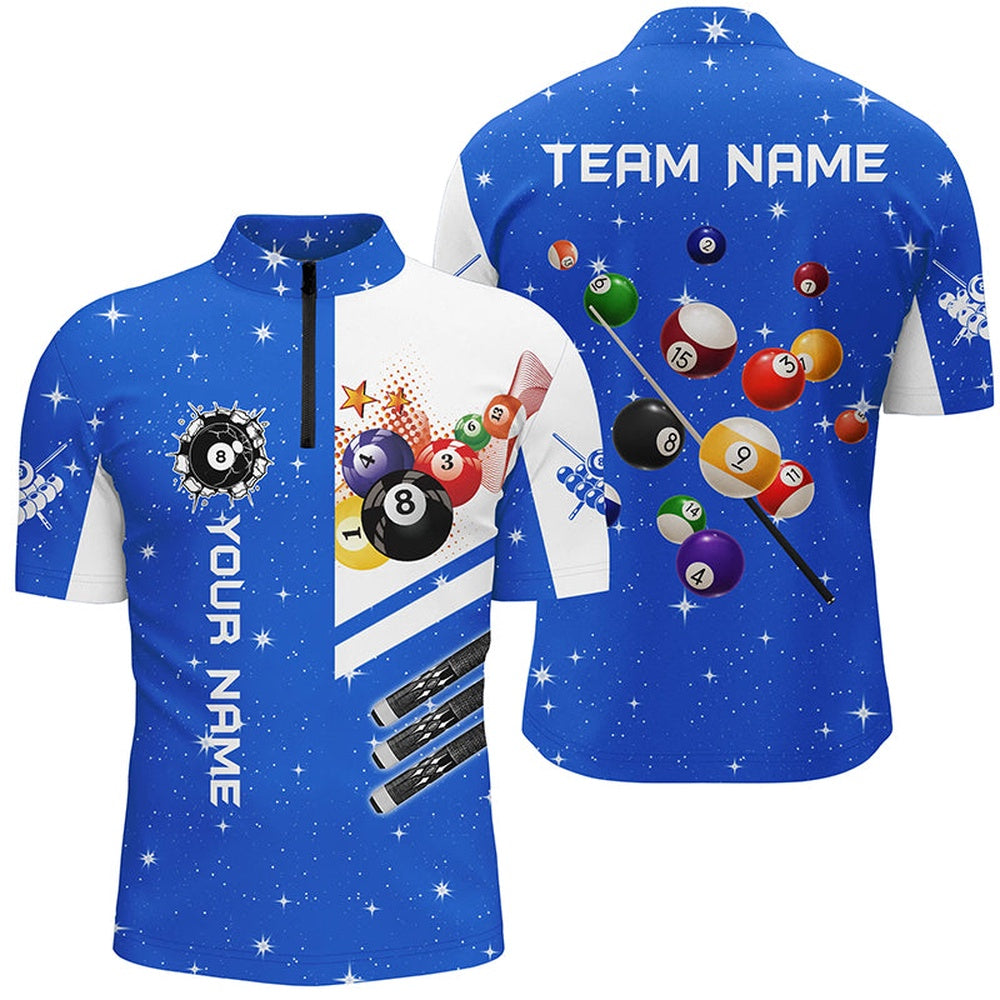 Billiard Polo Shirts, Personalized Blue 3D Billiard Balls Polo Shirts Custom Name Billiard Team League Jerseys, Billiards Team Shirts
