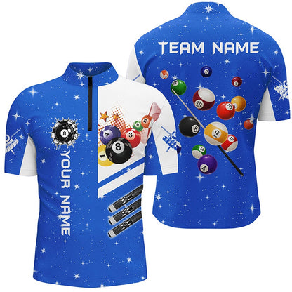 Billiard Polo Shirts, Personalized Blue 3D Billiard Balls Polo Shirts Custom Name Billiard Team League Jerseys, Billiards Team Shirts