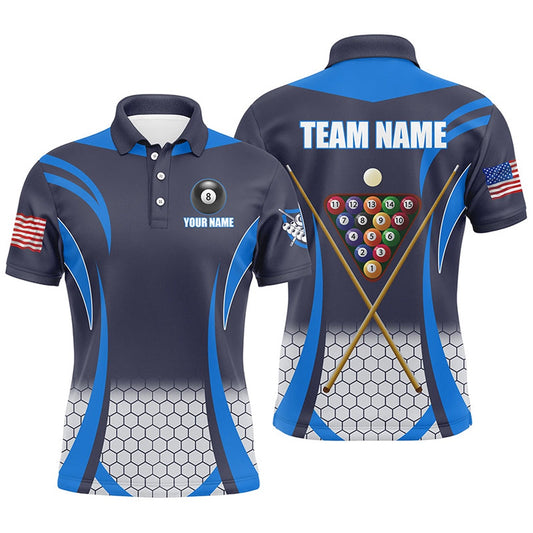 Billiard Polo Shirts, Personalized Blue 8 Bal Pool Billiard Jerseys Polo Shirts, Best Team League Billiard Shirts, Billiards Team Shirts