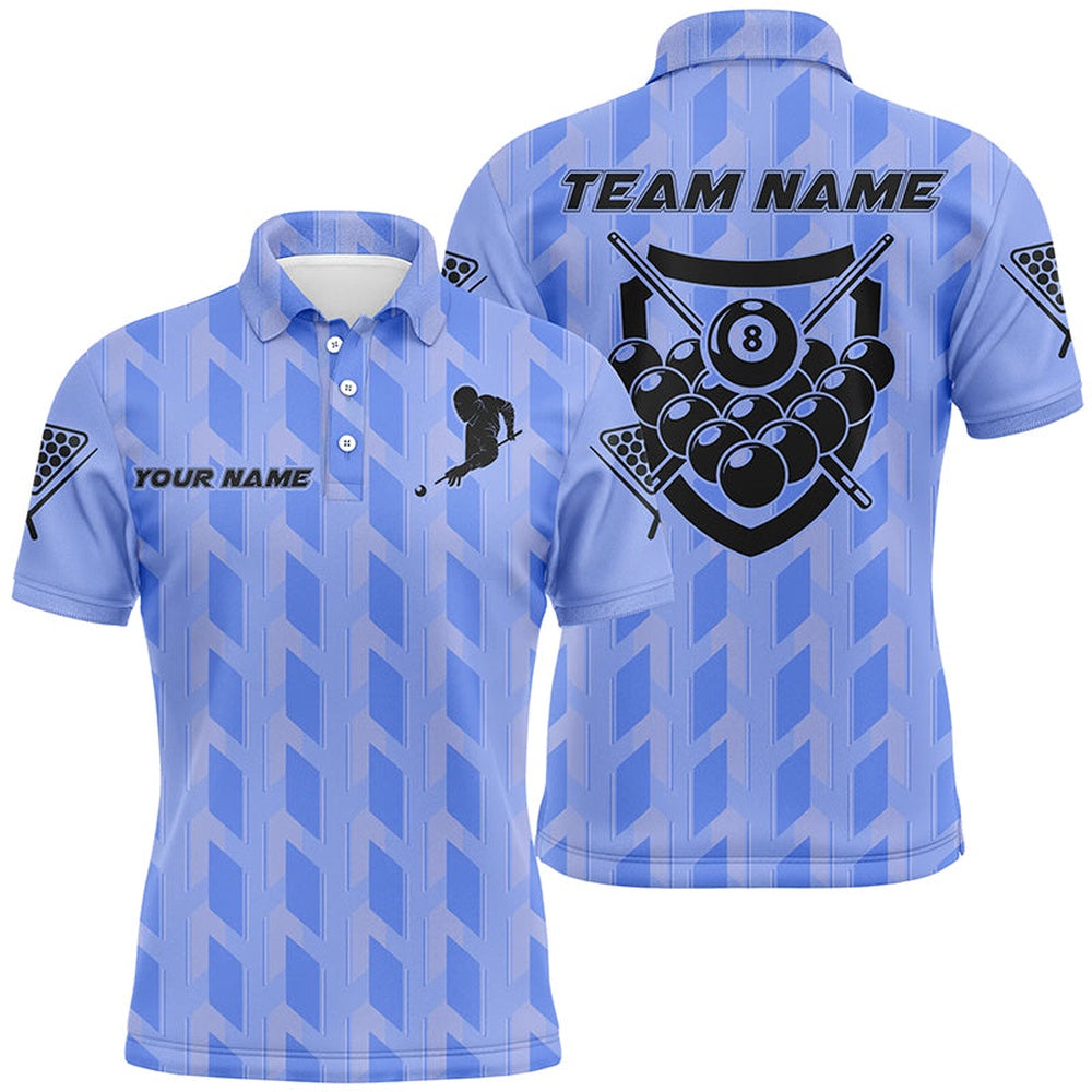 Billiard Polo Shirts, Personalized Blue 8 Ball Billiards 3D Polo Shirts, Custom Name Player Billiards Jerseys, Billiards Team Shirts