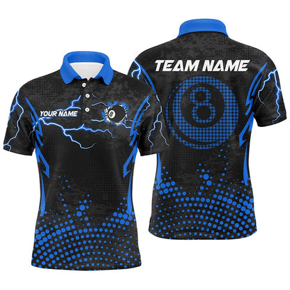 Billiard Polo Shirts, Personalized Blue 8 Ball Point 3D Billiard Polo Shirts Best Custom Billiards Apparel Clothing, Billiards Team Shirts
