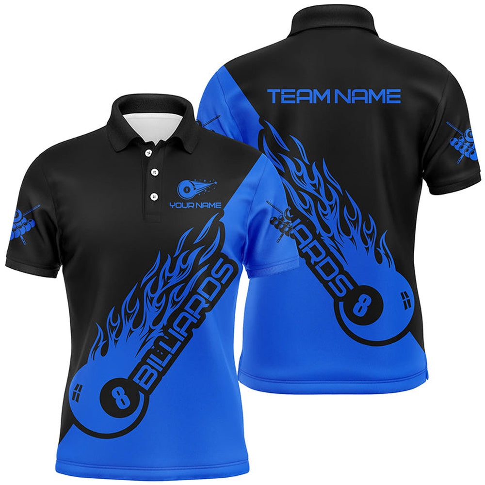 Billiard Polo Shirts, Personalized Blue 8 Ball Pool Billiard 'S Shirts Custom Billiard Uniform Polo Shirts For Team, Billiards Team Shirts