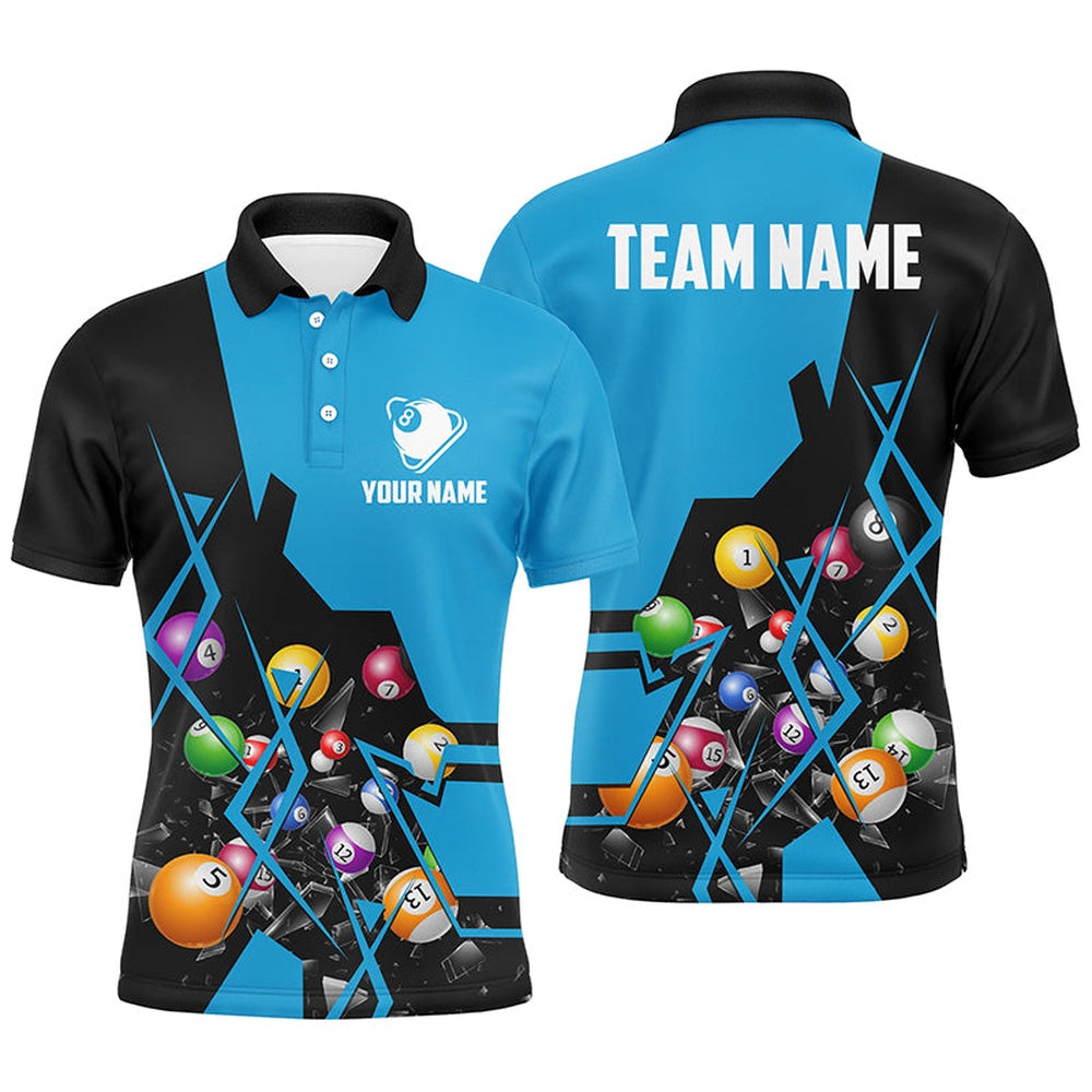 Billiard Polo Shirts, Personalized Blue Billiard Balls 3D Polo Shirts, Billiards Team Shirts