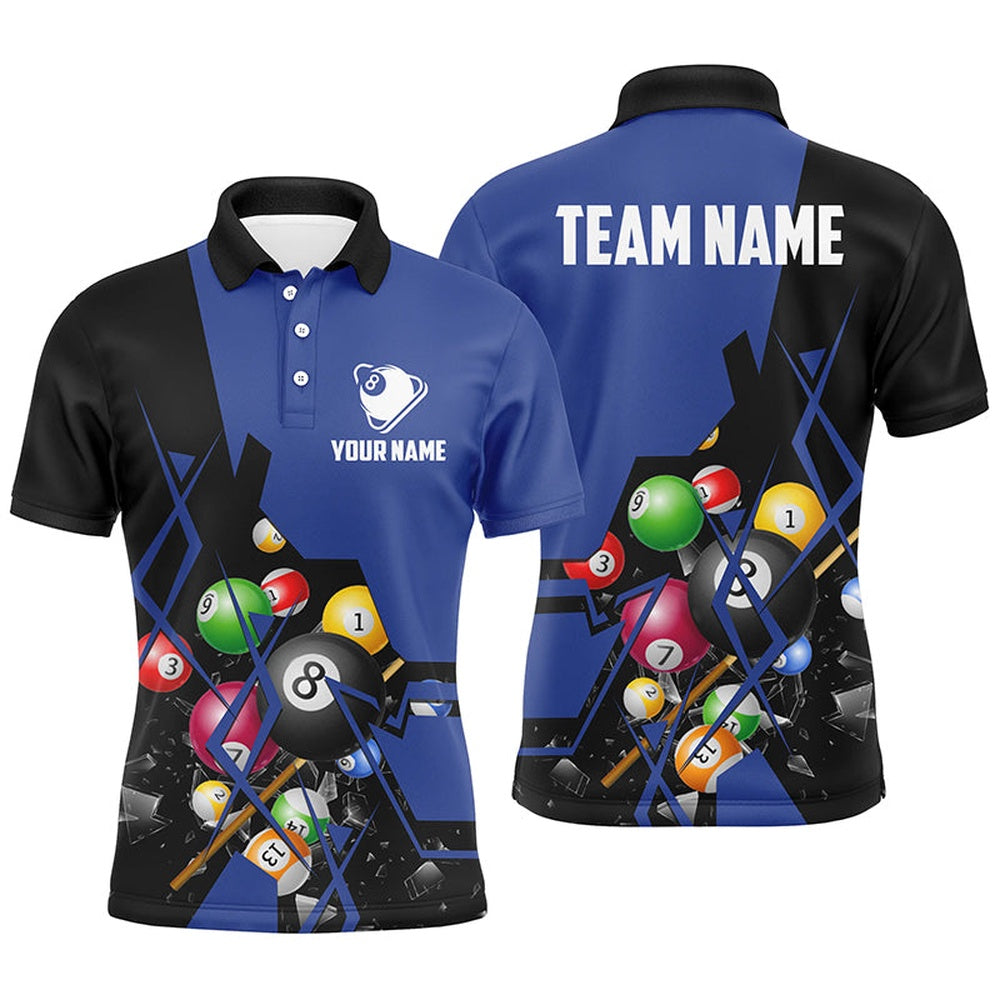 Billiard Polo Shirts, Personalized Blue Billiard Balls 3D Polo Shirts, Custom 8 Ball Pool Billiards Jerseys, Billiards Team Shirts