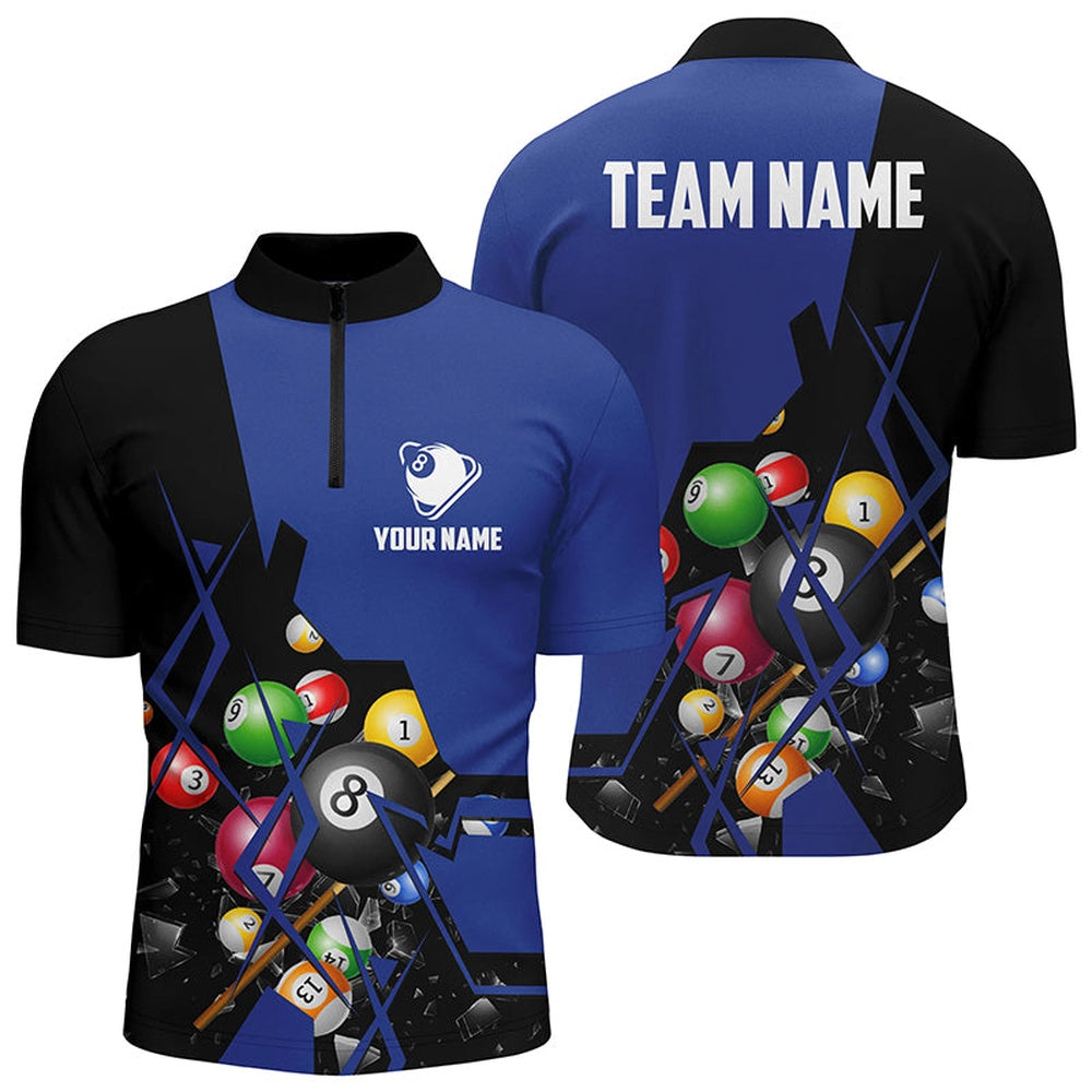 Billiard Polo Shirts, Personalized Blue Billiard Balls 3D Polo Shirts, Custom 8 Ball Pool Billiards Jerseys, Billiards Team Shirts