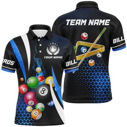 Billiard Polo Shirts, Personalized Blue Billiard Balls Jerseys Polo Shirts Custom 3D Pool League Shirts Design, Billiards Team Shirts