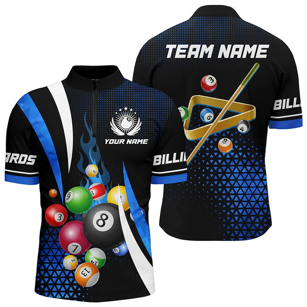 Billiard Polo Shirts, Personalized Blue Billiard Balls Jerseys Polo Shirts Custom 3D Pool League Shirts Design, Billiards Team Shirts