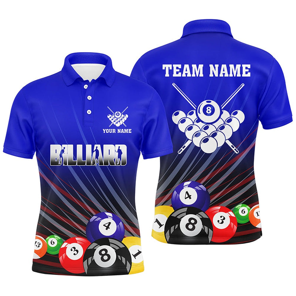 Billiard Polo Shirts, Personalized Blue Billiard Balls Polo Shirts, Custom Billiard Shirts, Billiards Team Shirts, Billiards Shirt