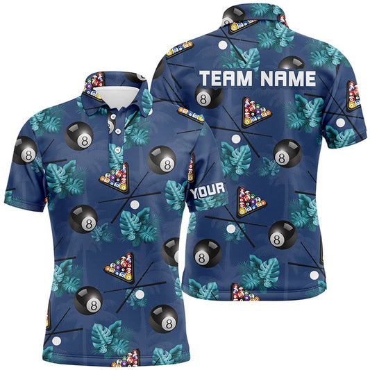 Billiard Polo Shirts, Personalized Blue Billiard Tropical Full Printing Polo Shirts Best Custom Billiard Outfit Idea, Billiards Team Shirts