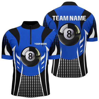 Billiard Polo Shirts, Personalized Blue Black 8 Ball Billiard 3D Polo Shirts, Custom Billiard 8 Ball Pool Jerseys, Billiards Team Shirts