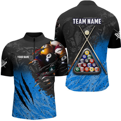 Billiard Polo Shirts, Personalized Blue Black 8 Ball Billiards 3D Shirts Custom Pool Billiards Team Jerseys, Billiards Team Shirts