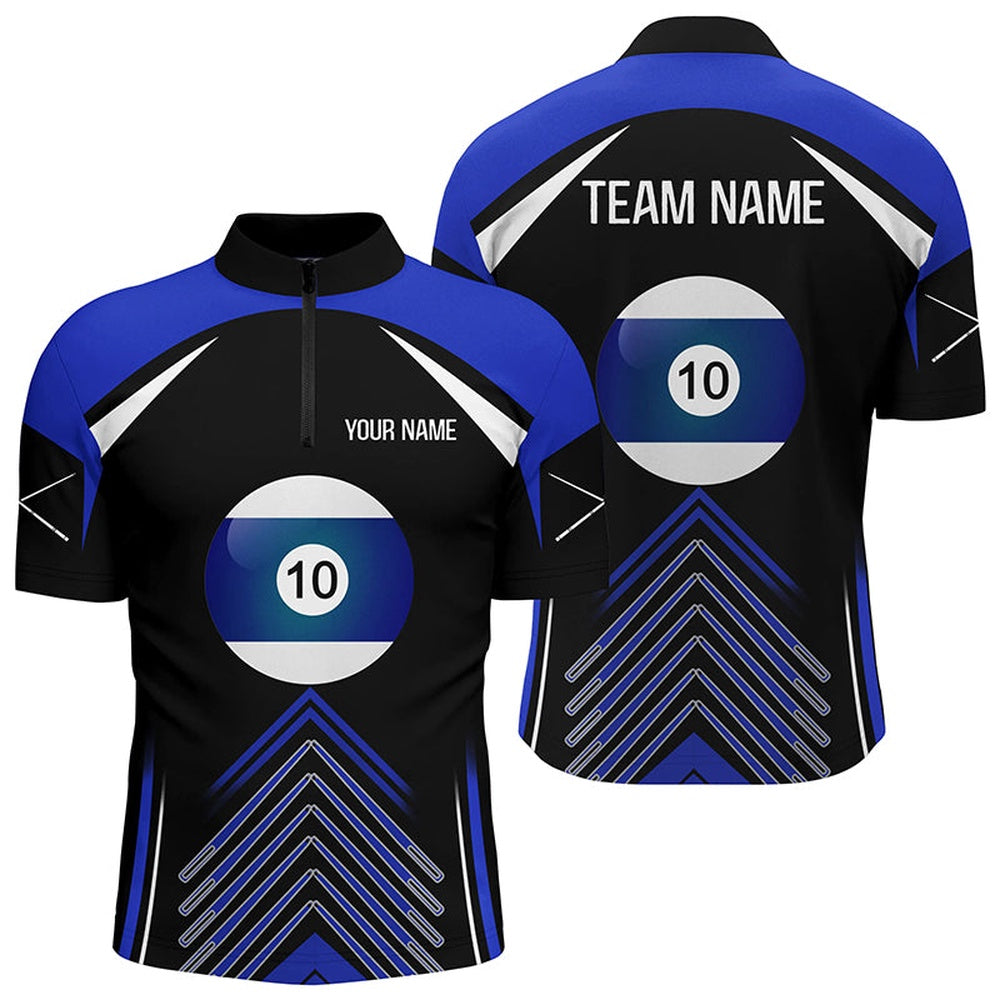 Billiard Polo Shirts, Personalized Blue Black Billiard 8 Ball Pool 3D Polo Shirts, Custom Name Billiard Jerseys, Billiards Team Shirts