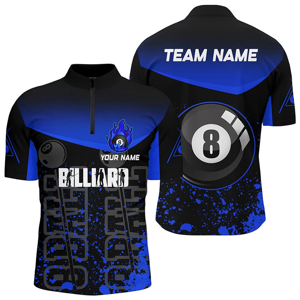 Billiard Polo Shirts, Personalized Blue Fire 8 Ball Pool Billiard Polo Shirts, Custom 8 Ball Billiard Team Shirts, Billiards Team Shirts