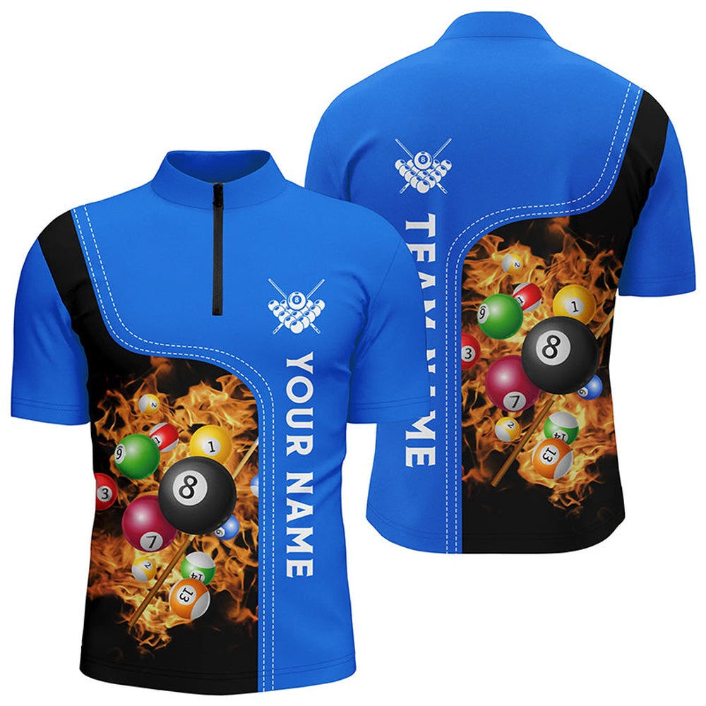 Billiard Polo Shirts, Personalized Blue Fire Pool Balls Billiard Polo Shirts, Custom 3D Billiard Team Jerseys, Billiards Team Shirts