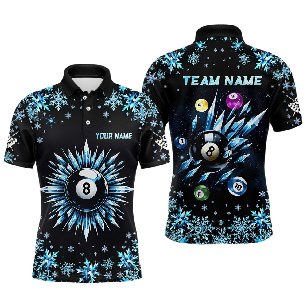 Billiard Polo Shirts, Personalized Blue Frozen 8 Ball Pool Billiard Shirts Custom Billiard Balls Team Jerseys, Billiards Team Shirts