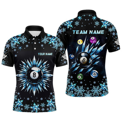 Billiard Polo Shirts, Personalized Blue Frozen 8 Ball Pool Billiard Shirts Custom Billiard Balls Team Jerseys, Billiards Team Shirts