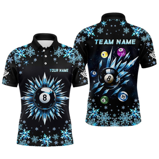 Billiard Polo Shirts, Personalized Blue Frozen 8 Ball Pool Billiard Shirts Custom Billiard Balls Team Jerseys, Billiards Team Shirts