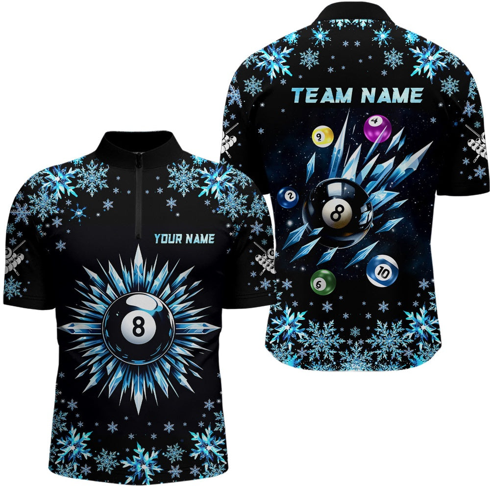 Billiard Polo Shirts, Personalized Blue Frozen 8 Ball Pool Billiard Shirts Custom Billiard Balls Team Jerseys, Billiards Team Shirts