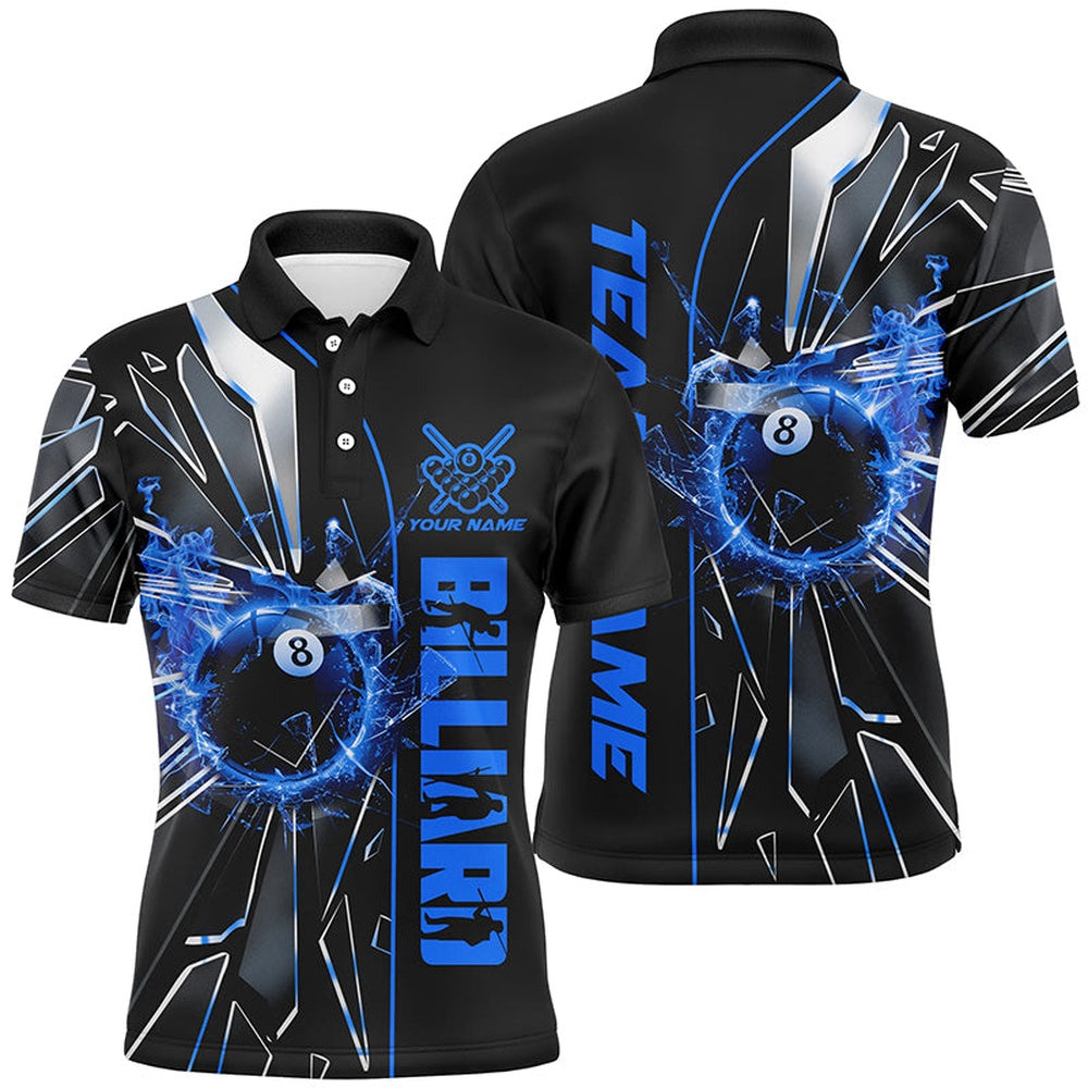 Billiard Polo Shirts, Personalized Blue Glass Crack 8 Ball Billiard Polo & Polo Shirts, 8 Ball Pool Jerseys, Billiards Team Shirts