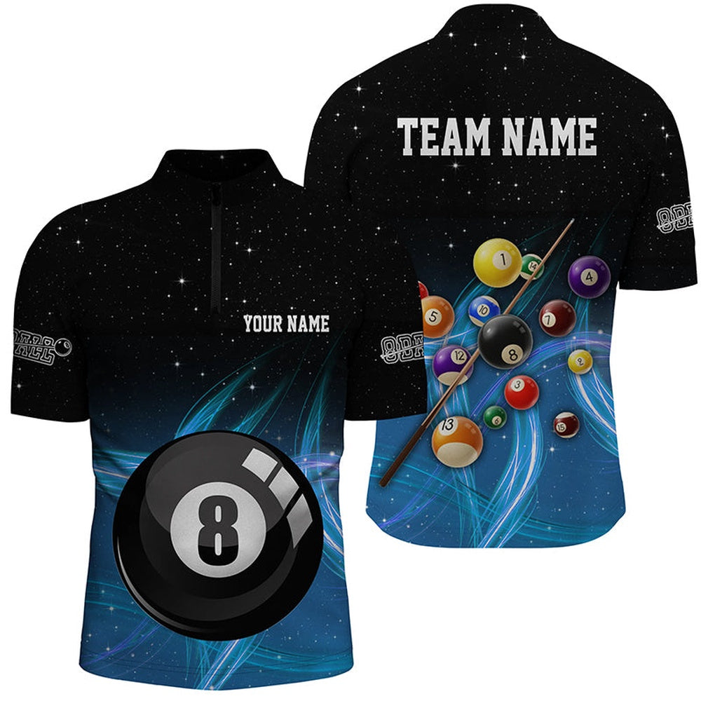 Billiard Polo Shirts, Personalized Blue Gradient 8 Ball Billiard 3D Polo Shirts, Custom 8 Ball Pool Team Jerseys, Billiards Team Shirts